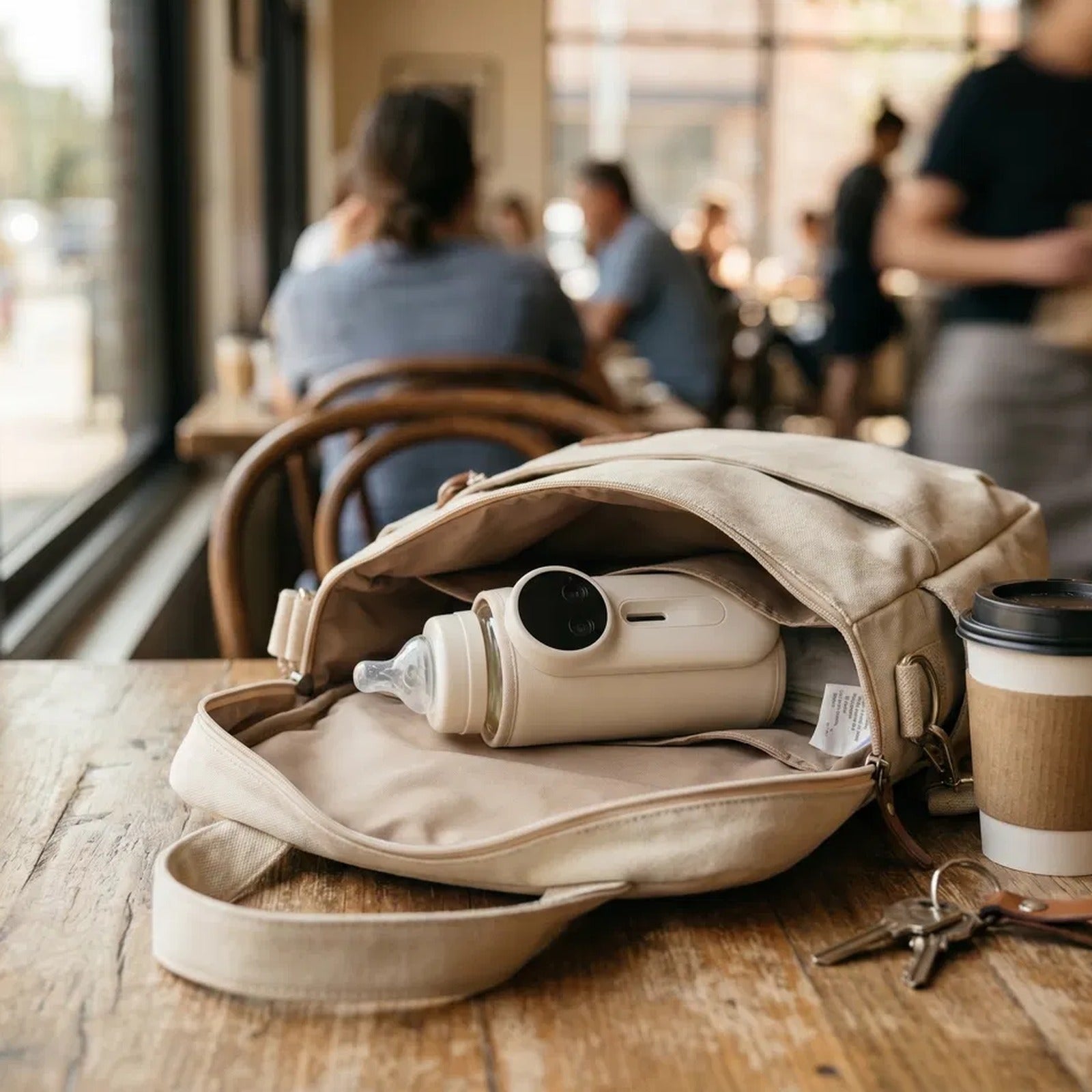 ZuzuNest bottle warmer packed in a bag at a café — view 8